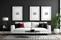 Frame mockup. 3d visualization of the living room for the presentation of wall decor. 2 frames for artworks. Royalty Free Stock Photo