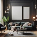 Frame Mockup Enhancing Living Room Dynamics Generative ai for illustrations Royalty Free Stock Photo