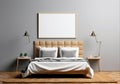 Frame mockup in interior. Cozy bedroom with empty poster frame. AI Generated Royalty Free Stock Photo