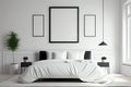 Frame mockup in interior. Cozy bedroom with empty poster frame. AI Generated Royalty Free Stock Photo