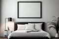 Frame mockup in interior. Cozy bedroom with empty poster frame. AI Generated Royalty Free Stock Photo