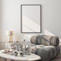 Frame mockup, ISO A paper size. Living room wall poster mockup. Interior mockup with house background. Modern interior design.