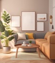 The frame mockup in the living room contemporary look interior with modern style furniture.