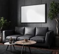 Frame mockup in living room interior background, industrial style