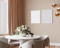 Frame mockup in luxury dining room design, bright beige interior apartment Royalty Free Stock Photo