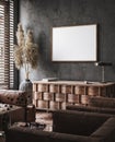 Frame mockup in modern industrial interior with leather furniture, luxury office