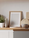 Frame Mockup in Modern Minimalist Kitchen Interior Background â 3d Render Royalty Free Stock Photo