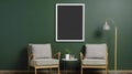 Frame mockup without picture in contemporary minimalist dark green room interior, generated AI Royalty Free Stock Photo