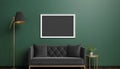 Frame mockup without picture in contemporary minimalist dark green room interior, generated AI Royalty Free Stock Photo