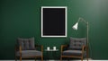 Frame mockup without picture in contemporary minimalist dark green room interior, generated AI Royalty Free Stock Photo