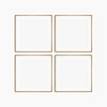 Frame mockup 1:1 square. Set of four thin cherry wood frames. Clean, modern, minimalist, bright gallery wall mockup, set of 4