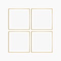 Frame mockup 1:1 square. Set of four thin oak wood frames. Clean, modern, minimalist, bright gallery wall mockup, set of 4 square