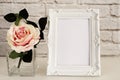 Frame Mockup. White Frame Mock Up, Digital MockUp, Display Mockup, Styled Stock Photography Mockup, Colorful Desktop Mock Up Royalty Free Stock Photo