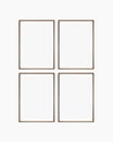 Frame mockup 5x7, 50x70, A4, A3, A2, A1. Set of four thin dark brown walnut wood frames. Gallery wall mockup, set of 4 frames.