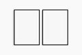 Frame mockup 5x7, 50x70, A4, A3, A2, A1. Set of two thin black frames. Gallery wall mockup, set of 2 frames.
