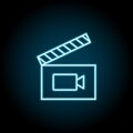 Frame movie, clapperboard blue neon icon. Simple thin line, outline vector of cinema icons for ui and ux, website or mobile Royalty Free Stock Photo