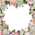 Frame of multi-colored roses in the form of a heart - illustration Royalty Free Stock Photo