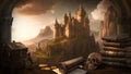 Gorgeous fantasy art frame background with ancient castle