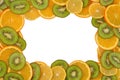 Frame of orange, lemon and kiwi slices on a white Royalty Free Stock Photo