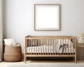 Mock up unpainted wooden frame in kids room, nursery Royalty Free Stock Photo