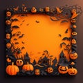 Frame Paper Cut Holloween party card, Halloween text space high quality ai generated image