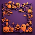 Frame Paper Cut Holloween party card, Halloween text space high quality ai generated image
