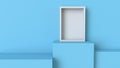 Frame with pastel blue cube podium on blank wall background. 3D rendering.