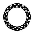 Frame paw pattern. Cute circle border dog or cat. Black footprint boarder isolated on white background. Mark animal frames Royalty Free Stock Photo