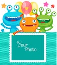 Frame for photo. Small Alien Creature. Monster Party Invitation Card Design With Place For Photo.