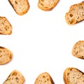 Frame of pieces of white bread isolated on white background