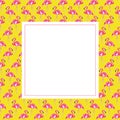 Frame with pink flamingo on a yellow background.