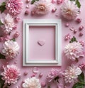 Frame With Pink Flowers and Hearts on Pink Background Royalty Free Stock Photo