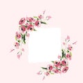 Frame with pink flowers for photos. For digital printing. Spring design