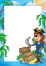 Frame with pirate girl on beach Royalty Free Stock Photo