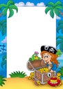 Frame with pirate girl and treasure Royalty Free Stock Photo