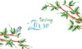 Frame postcard tree twigs swallow spring time watercolor illustration