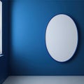 Frame poster mockup in home interior, deep blue oval, with a smooth, glossy finish. AI Generaion