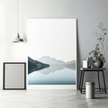 Frame poster mockup in home interior, diamond-studded lake of serenity AI Generaion