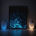 Frame poster mockup in home interior, glowing fireflies and blue stones AI Generaion