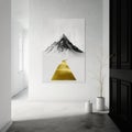 Frame poster mockup in home interior, mountain of secrets and a path of gold AI Generaion