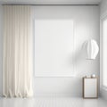 Frame poster mockup in home interior, skylight and beige curtains AI Generaion