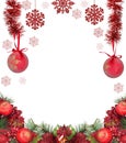 Frame from red christmas decorations isolated on white Royalty Free Stock Photo