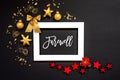 Frame, Red And Golden Christmas Decoration, Text Farewell