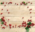 Christmas greeting card with red sweet ripe hawthorn berries on a light wooden background Royalty Free Stock Photo