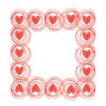 Frame of red hearts doodles. Valentine`s day design