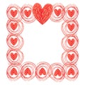 Frame of red hearts doodles. Valentine`s day design