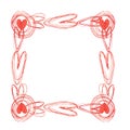 Frame of red hearts doodles. Valentine`s day design