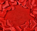 Frame   red hearts on red velvet  , copy space Royalty Free Stock Photo