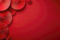 Frame Of Red Paper Fans On Red Background, Empty Space. Generative AI Royalty Free Stock Photo
