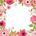 Frame with red and pink flowers. Vector illustration. Royalty Free Stock Photo